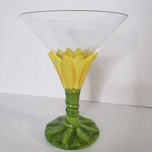 222 Fifth Yellow Sunflower Tall Margarita Glass Large Tropical Coastal